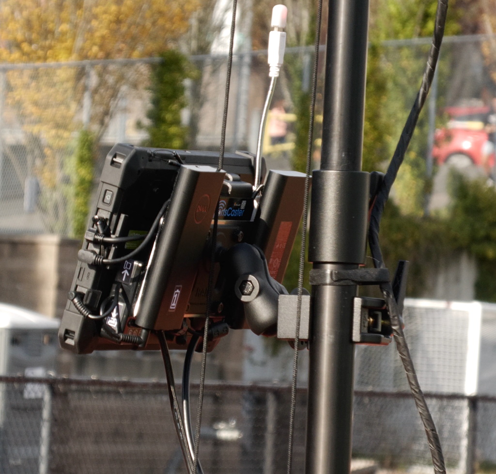 Back view of completed rugged tablet clamped onto Hi-Pod pole